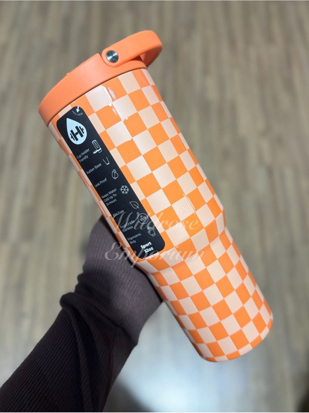 HydroJug 32OZ SPORT traveler tumbler orange checkers NEW